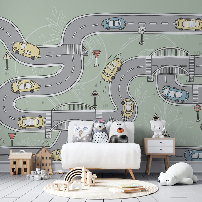 Papel de parede criança | Circuitos de carros divertidos