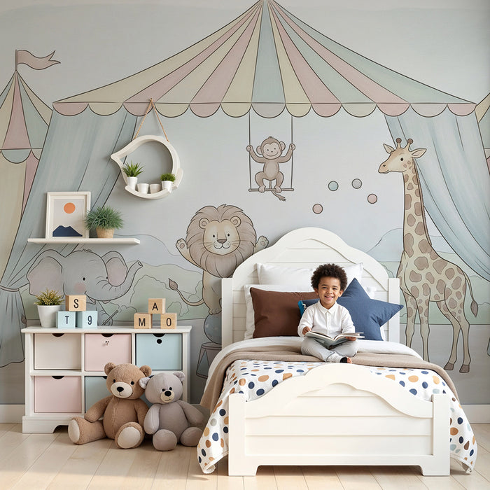 Papier peint chambre enfant | Cirque amusant avec des animaux
