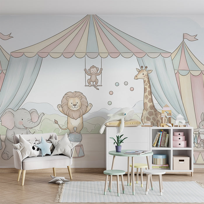 Papier peint chambre enfant | Cirque amusant avec des animaux