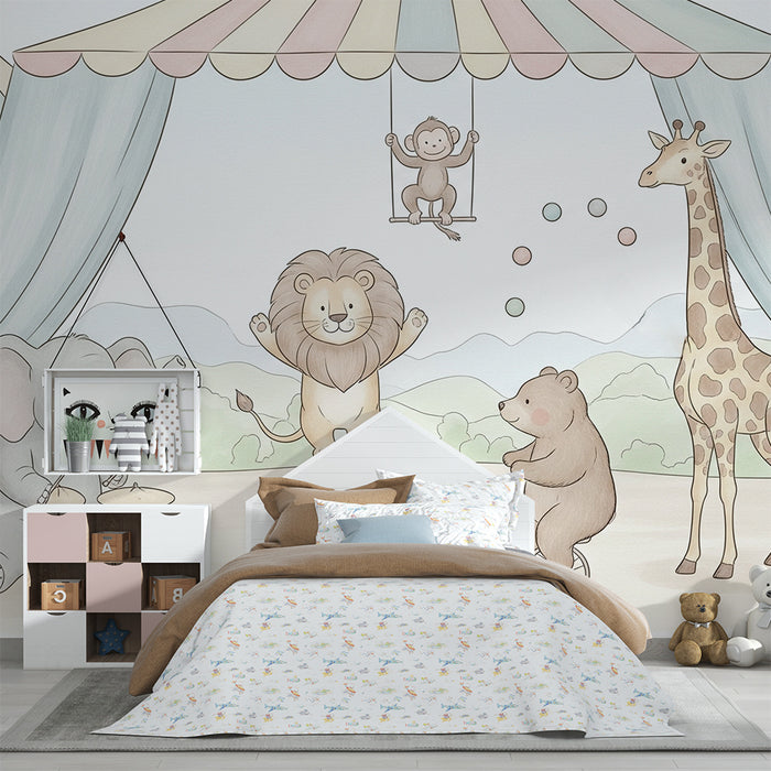 Papier peint chambre enfant | Cirque amusant avec des animaux