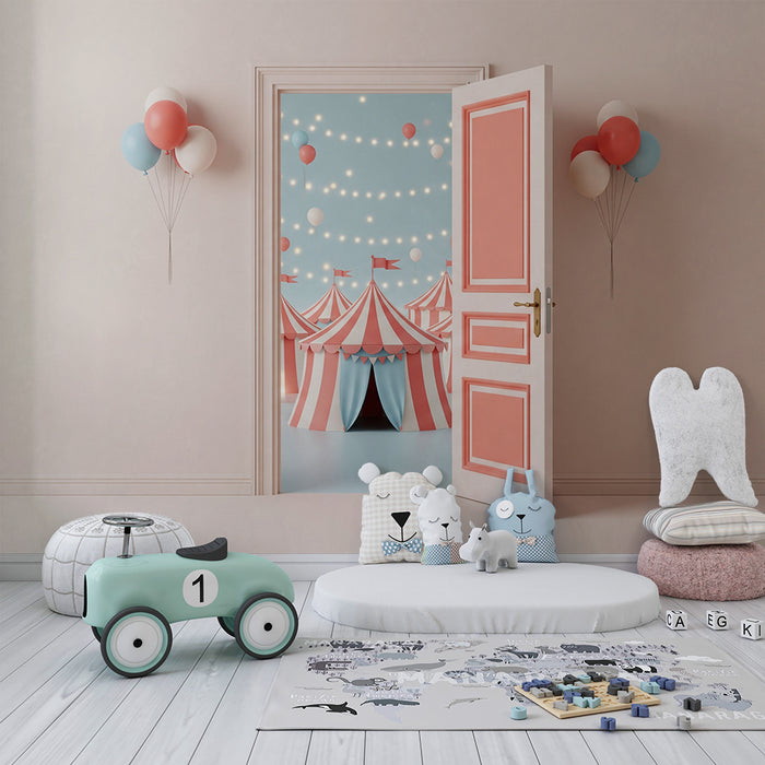 Papier peint chambre enfant | Cirque coloré avec tentes et ballons festifs