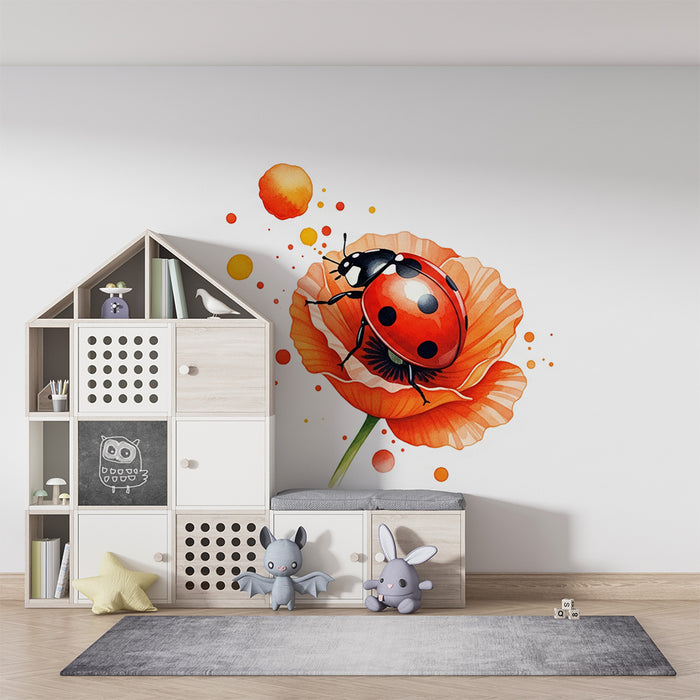 Papier peint chambre enfant | Coccinelle joyeuse sur une fleur éclatante