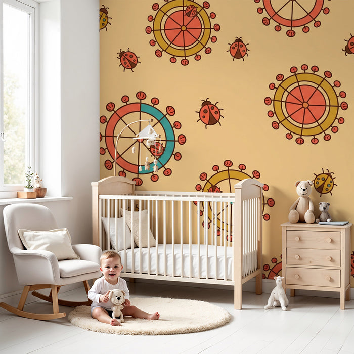 Kids' Room Wallpaper | Colorful Ladybugs and Playful Patterns on a Soft Background