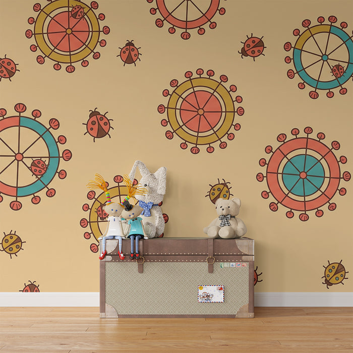 Kids' Room Wallpaper | Colorful Ladybugs and Playful Patterns on a Soft Background