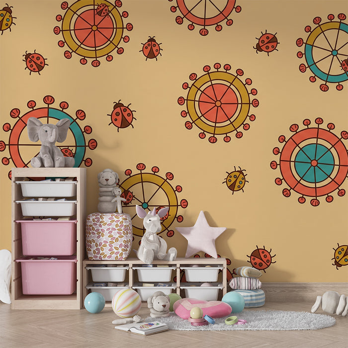 Kids' Room Wallpaper | Colorful Ladybugs and Playful Patterns on a Soft Background