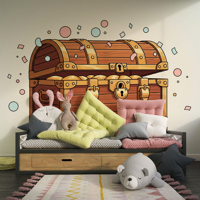 Kinderzimmer-Tapete | Magische Schatztruhe mit bunten Konfetti