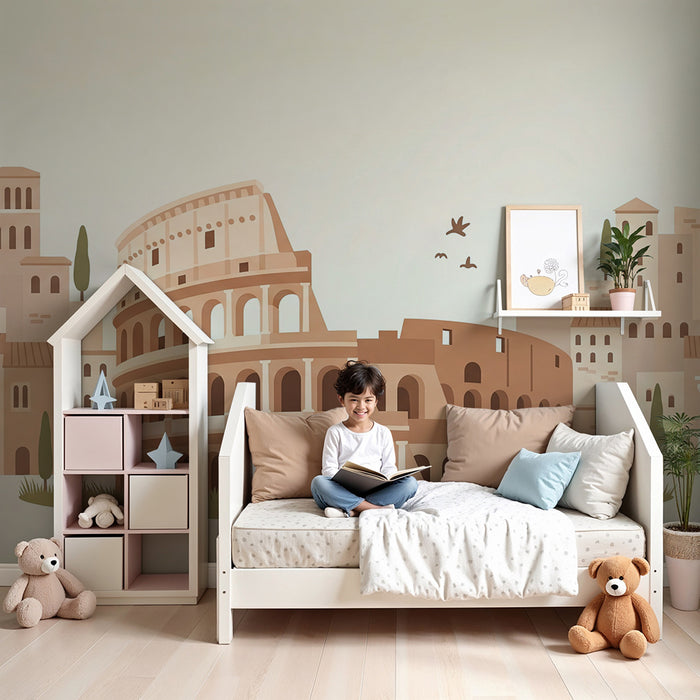 Papier peint chambre enfant | Colisée et architecture italienne en tons doux
