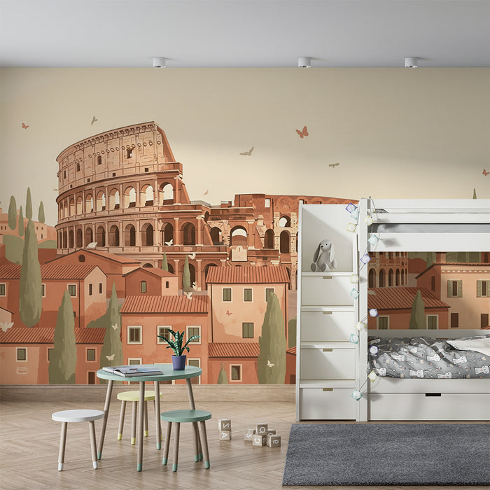 Børneværelsestapet | Colosseum og italienske huse i et solrigt landskab