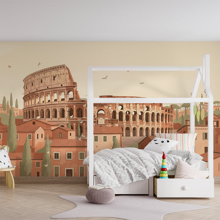 Børneværelsestapet | Colosseum og italienske huse i et solrigt landskab