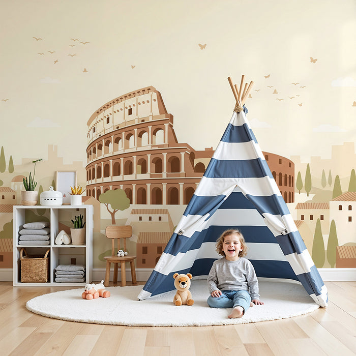 Papel de parede para quarto infantil | Coliseu e paisagem urbana suave