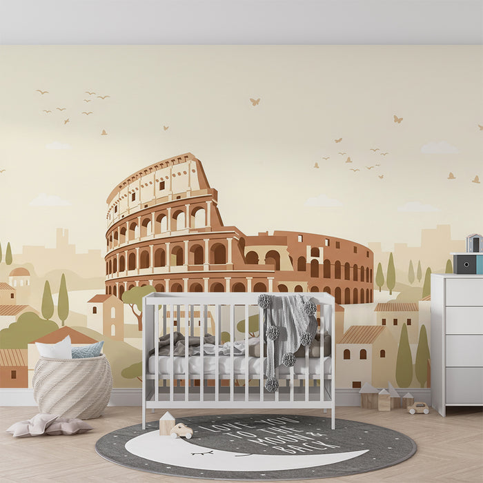 Papel de parede para quarto infantil | Coliseu e paisagem urbana suave