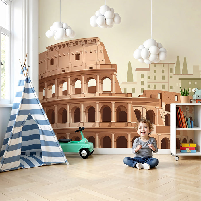 Papier peint chambre enfant | Colisée et paysages urbains doux