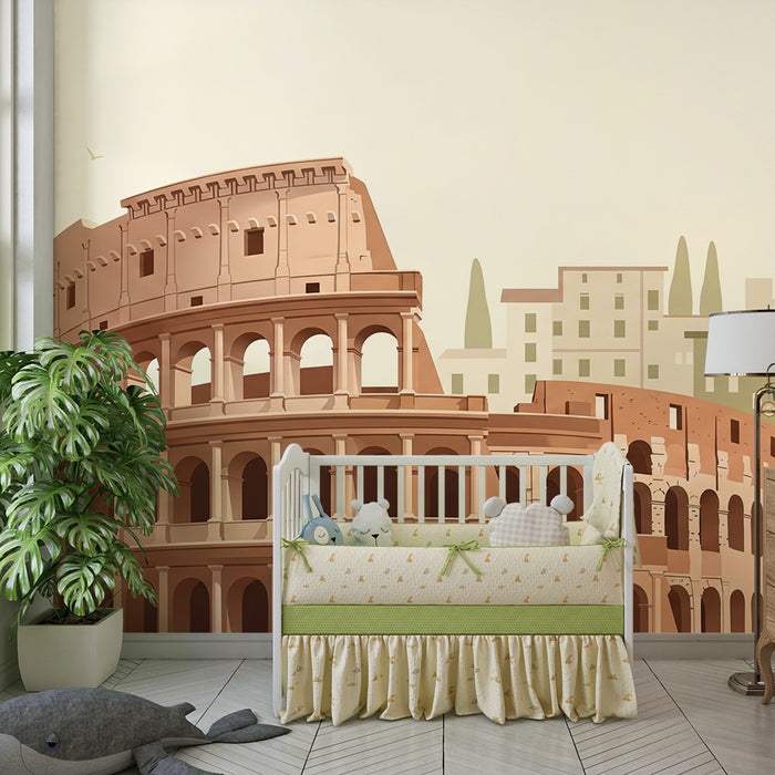 Papier peint chambre enfant | Colisée et paysages urbains doux