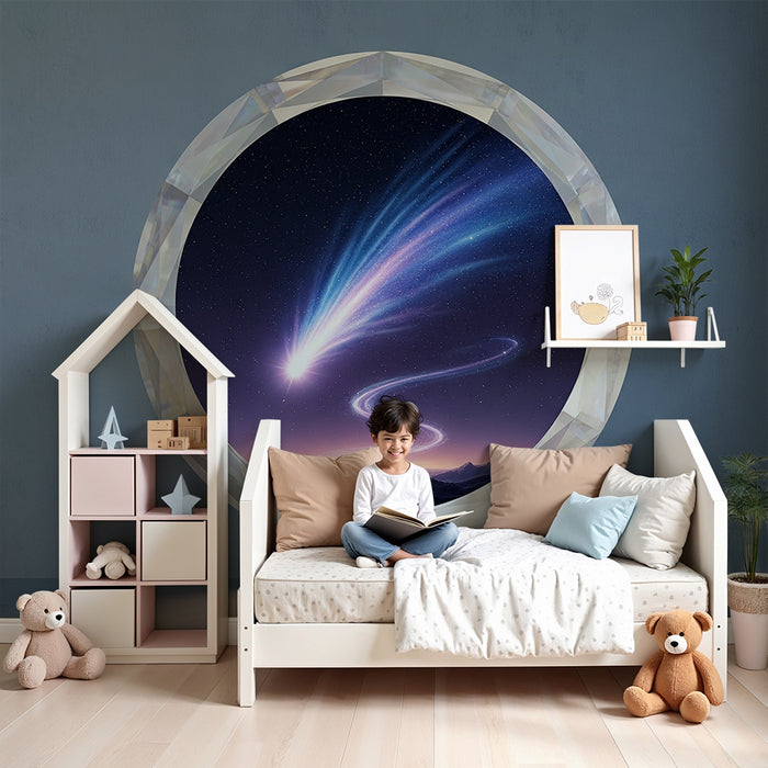 Papier peint chambre enfant | Comète brillante dans un ciel étoilé