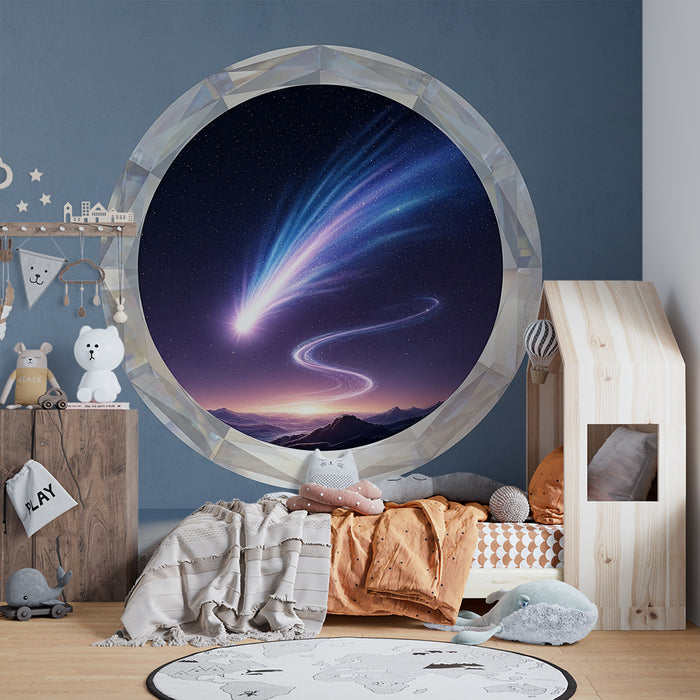 Papier peint chambre enfant | Comète brillante dans un ciel étoilé