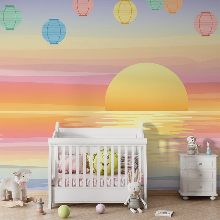 Kids room wallpaper | Colorful sunset with floating lanterns