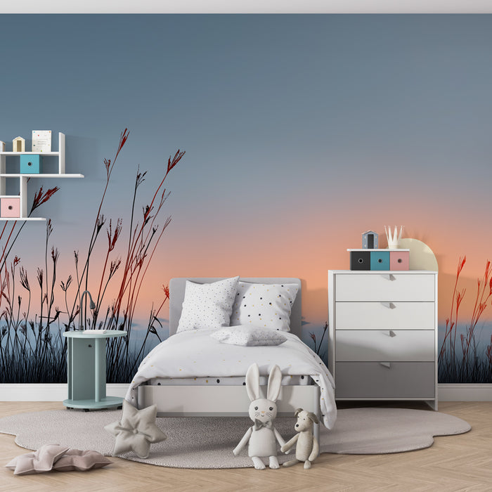 Papier peint chambre enfant | Coucher de soleil sur la savane