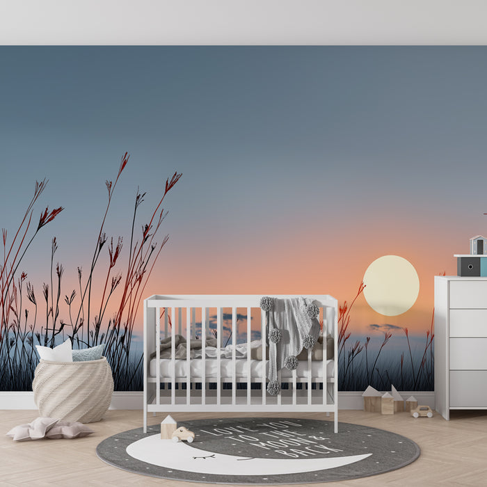 Papier peint chambre enfant | Coucher de soleil sur la savane