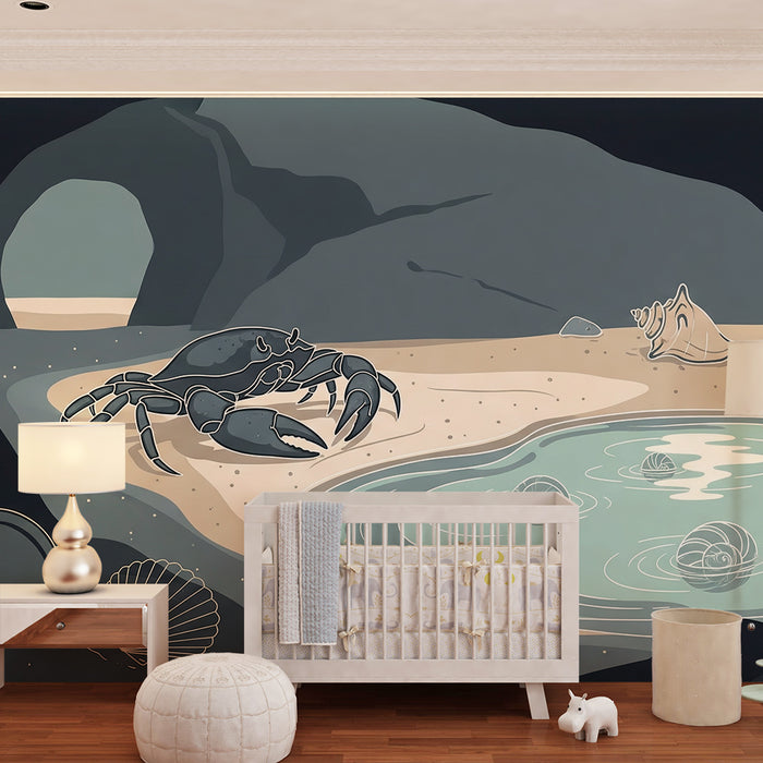 Kids' room wallpaper | Crabs and seashells in an underwater cave