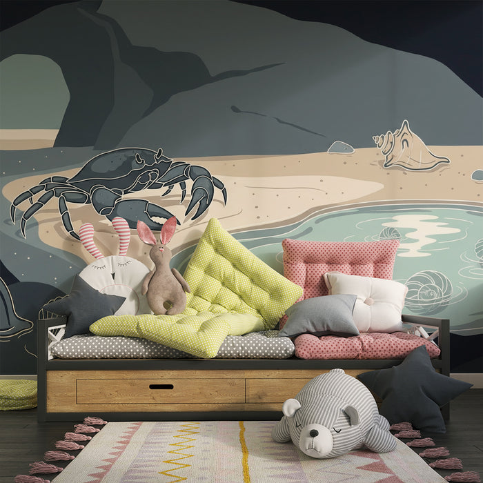 Kids' room wallpaper | Crabs and seashells in an underwater cave