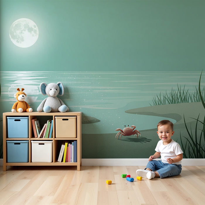 Tapeta do dětského pokoje | Roztomilý krab pod měsícem u vody