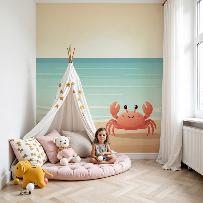 Kids' Room Wallpaper | Smiling Crab on a Sunset Beach
