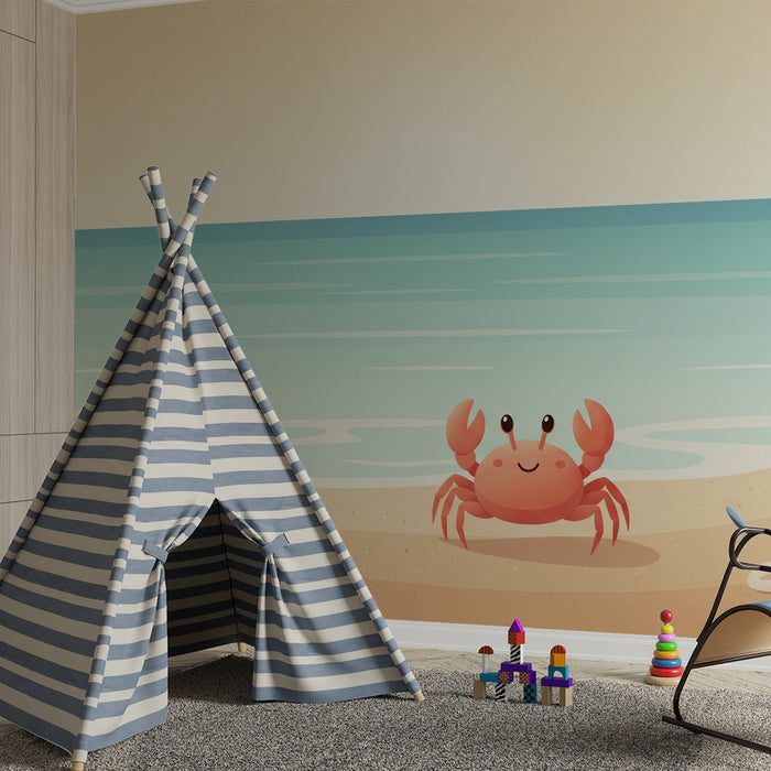 Kids' Room Wallpaper | Smiling Crab on a Sunset Beach