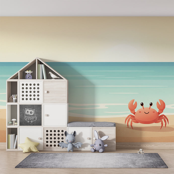 Kids' Room Wallpaper | Smiling Crab on a Sunset Beach