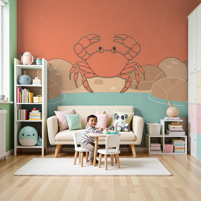 Behang kinderkamer | Vrolijke krab op een zonnig strand