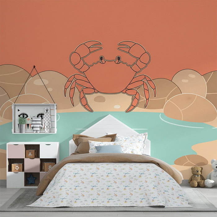 Behang kinderkamer | Vrolijke krab op een zonnig strand