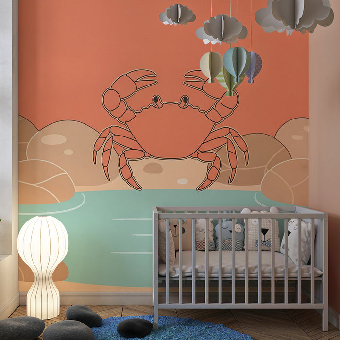 Behang kinderkamer | Vrolijke krab op een zonnig strand