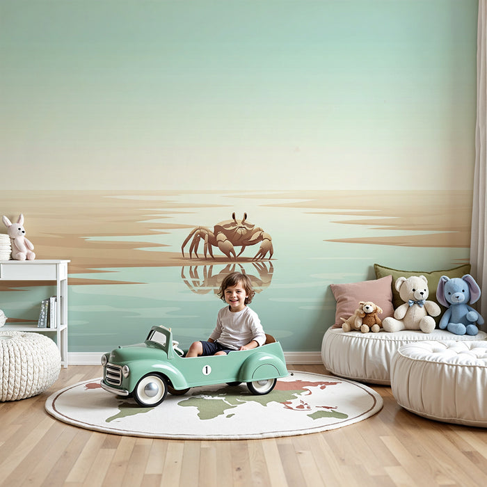 Kinderkamerbehang | Krab op het strand met rustgevende reflecties
