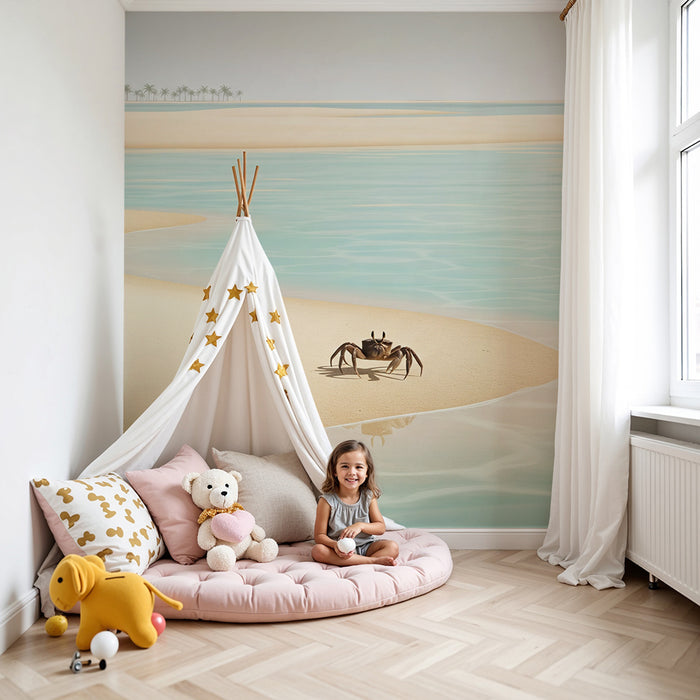 Children's bedroom wallpaper | Crab on a peaceful beach with turquoise waters