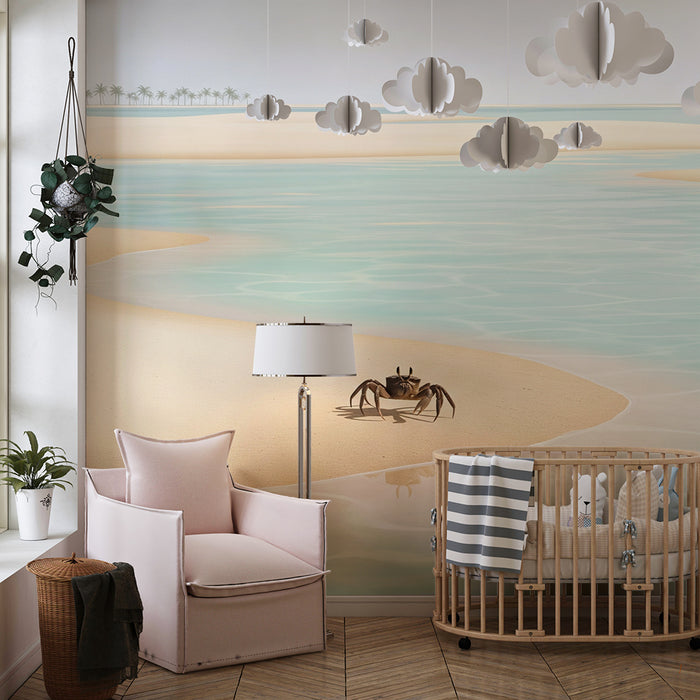 Children's bedroom wallpaper | Crab on a peaceful beach with turquoise waters