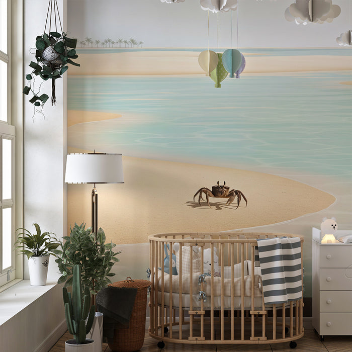 Children's bedroom wallpaper | Crab on a peaceful beach with turquoise waters
