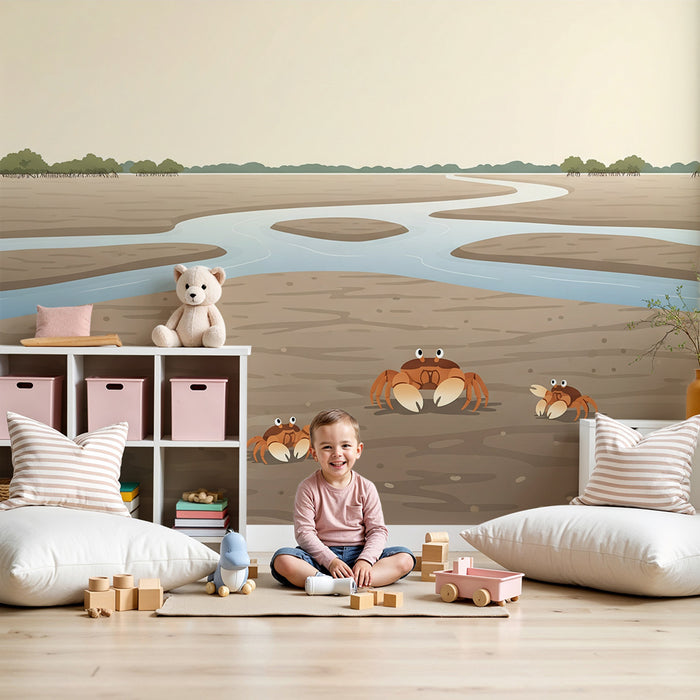 Kids' room wallpaper | Playful crabs in a mangrove scene