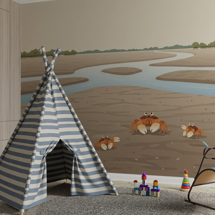 Kids' room wallpaper | Playful crabs in a mangrove scene