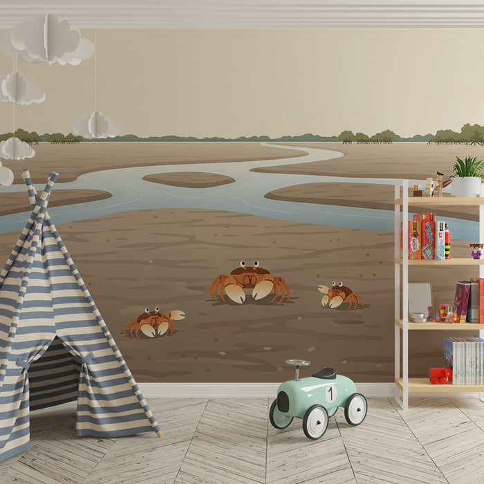 Kids' room wallpaper | Playful crabs in a mangrove scene