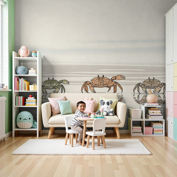 **Tapete Kinderzimmer | Bunte Krabben an einem ruhigen Strand**