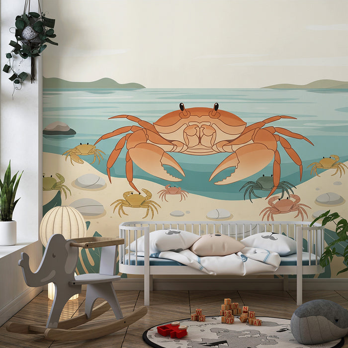 Børneværelsestapet | Farverige krabber på en rolig strand