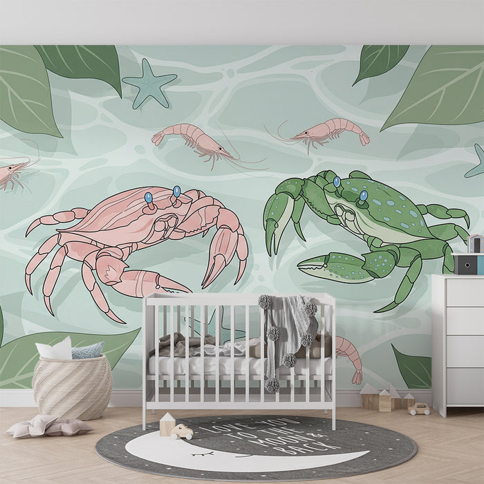 Hârtie de perete pentru camera copiilor | Crabi și creveți într-un decor acvatic liniștitor