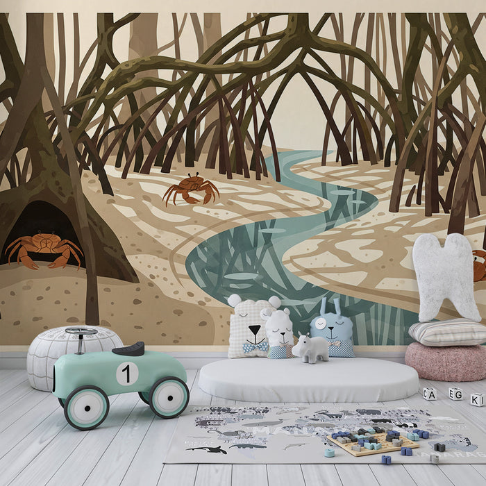 Behang kinderkamer | Krabben en mangrove in een rustgevend landschap