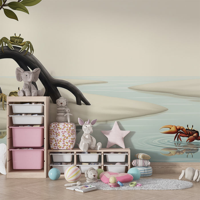Behang kinderkamer | Krabben en mangroven op een rustig strand