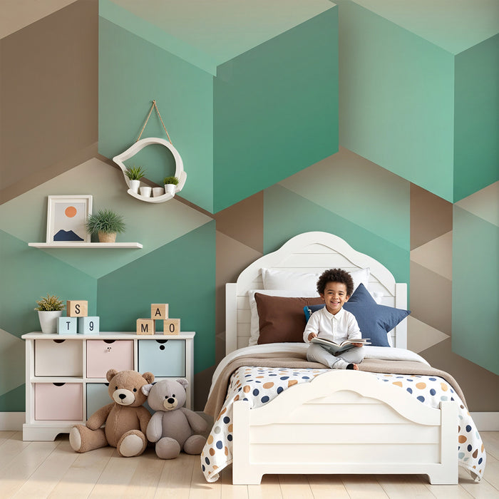 Barntapet | Geometriska kuber i mint och beige