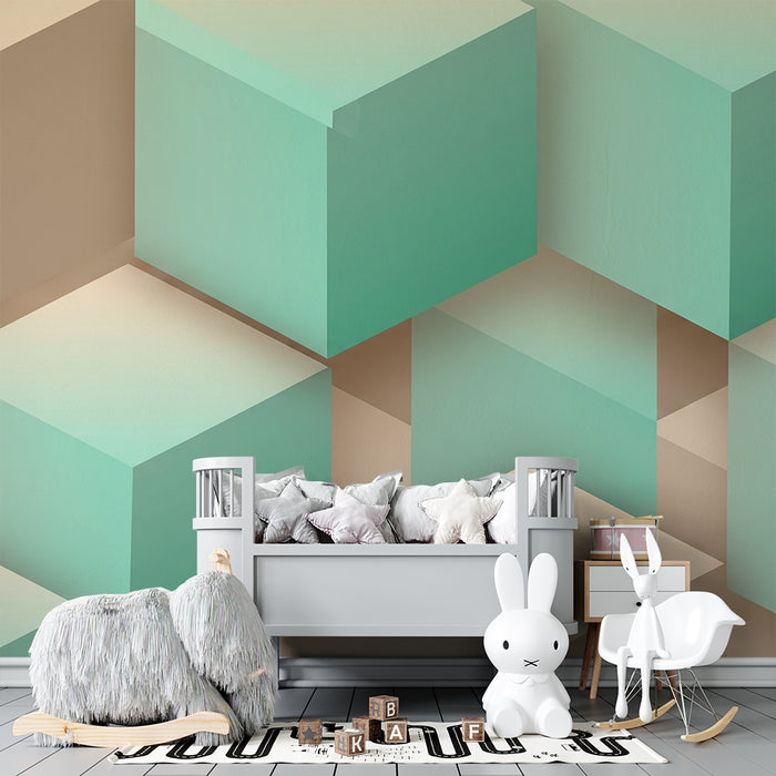 Barntapet | Geometriska kuber i mint och beige