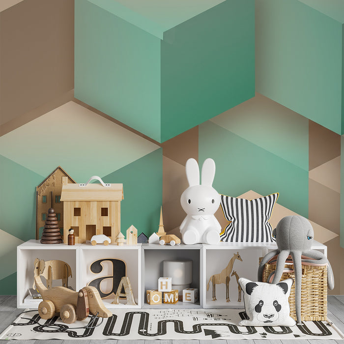 Barntapet | Geometriska kuber i mint och beige