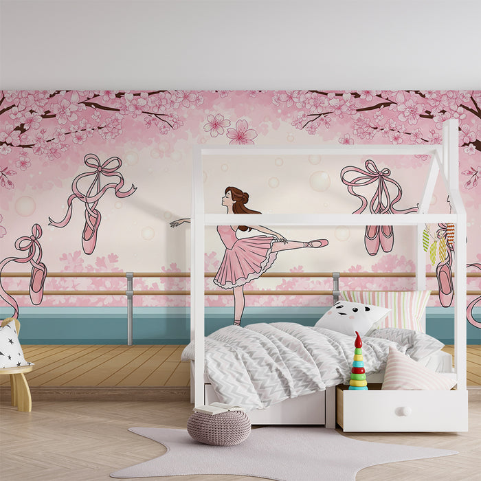 Papier peint chambre enfant | Danseuse de ballet sous les cerisiers en fleurs