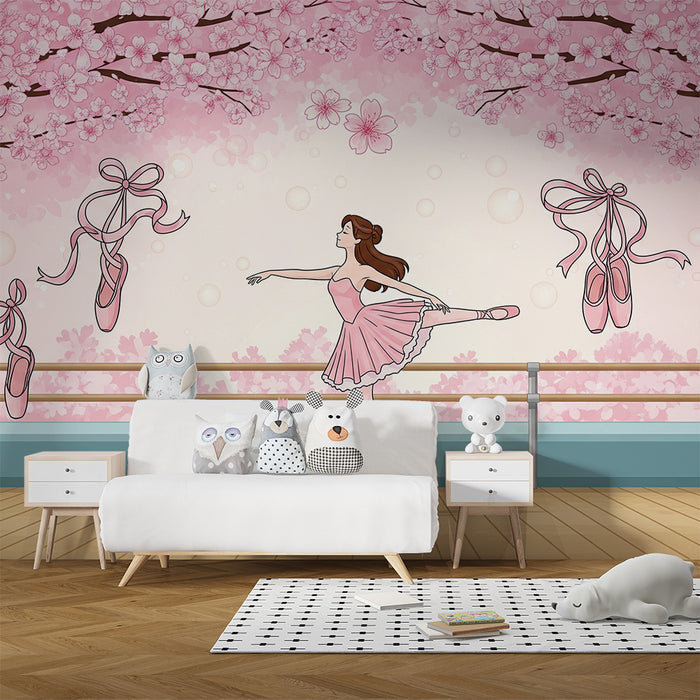 Papier peint chambre enfant | Danseuse de ballet sous les cerisiers en fleurs