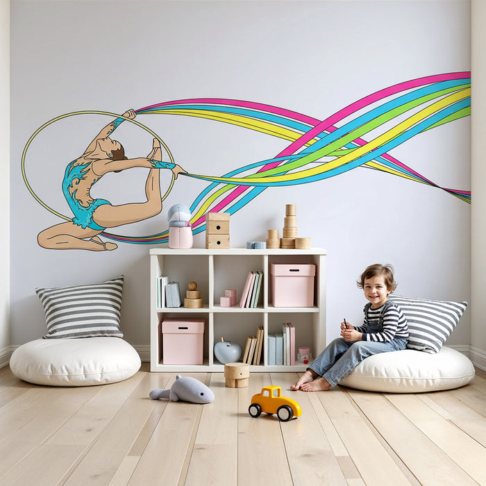 Papel de parede para quarto infantil | Ginasta de ginástica rítmica com fitas coloridas