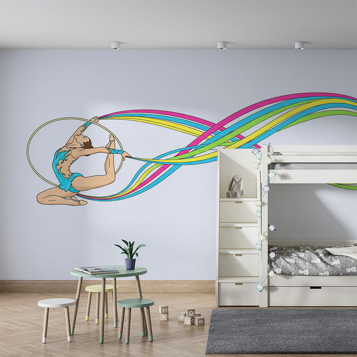 Papel de parede para quarto infantil | Ginasta de ginástica rítmica com fitas coloridas